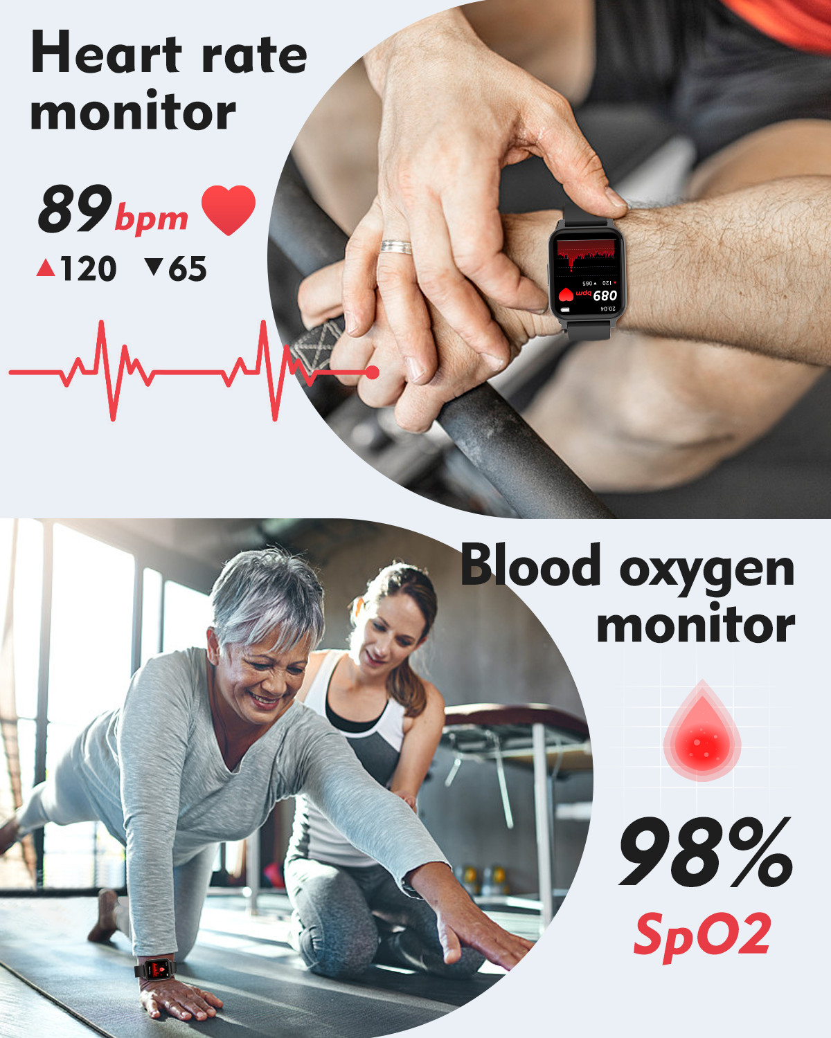 GanRiver Smart Watch for Men Women Heart Rate Sleep Watch for Android iPhone
