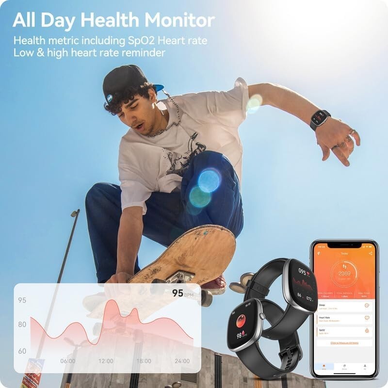 Smart Watches for Men Women with 24/7 Heart Rate Blood Oxygen Monitor Sleep Trac