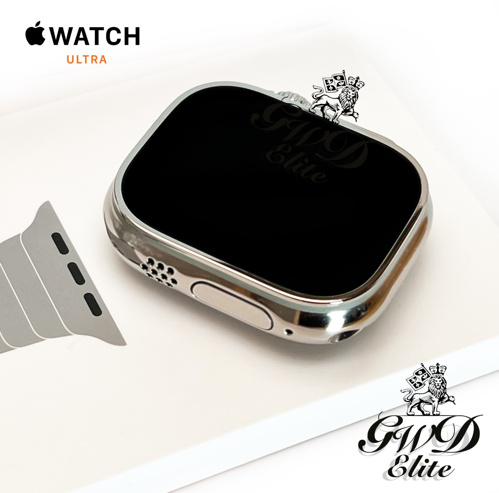 Diamond Polished Apple Watch Ultra with Breitling Black Band Custom 49mm
