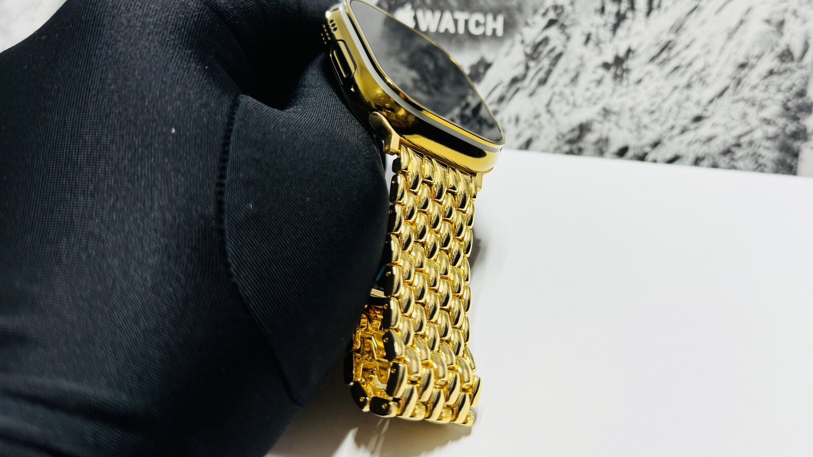 Custom Apple Watch ULTRA 3 49mm GOLD Anodized Titanium Gold Plated Links Band