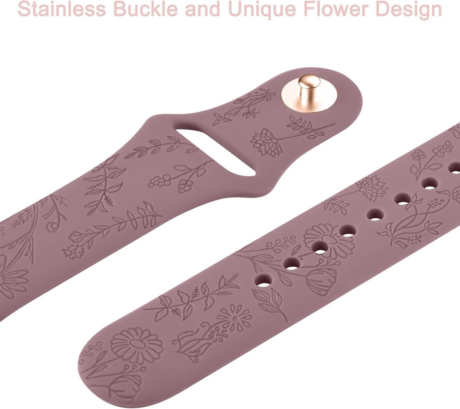 Floral Engraved Silicone Watch Strap 20mm 22mm Quick Release Bands for Sport