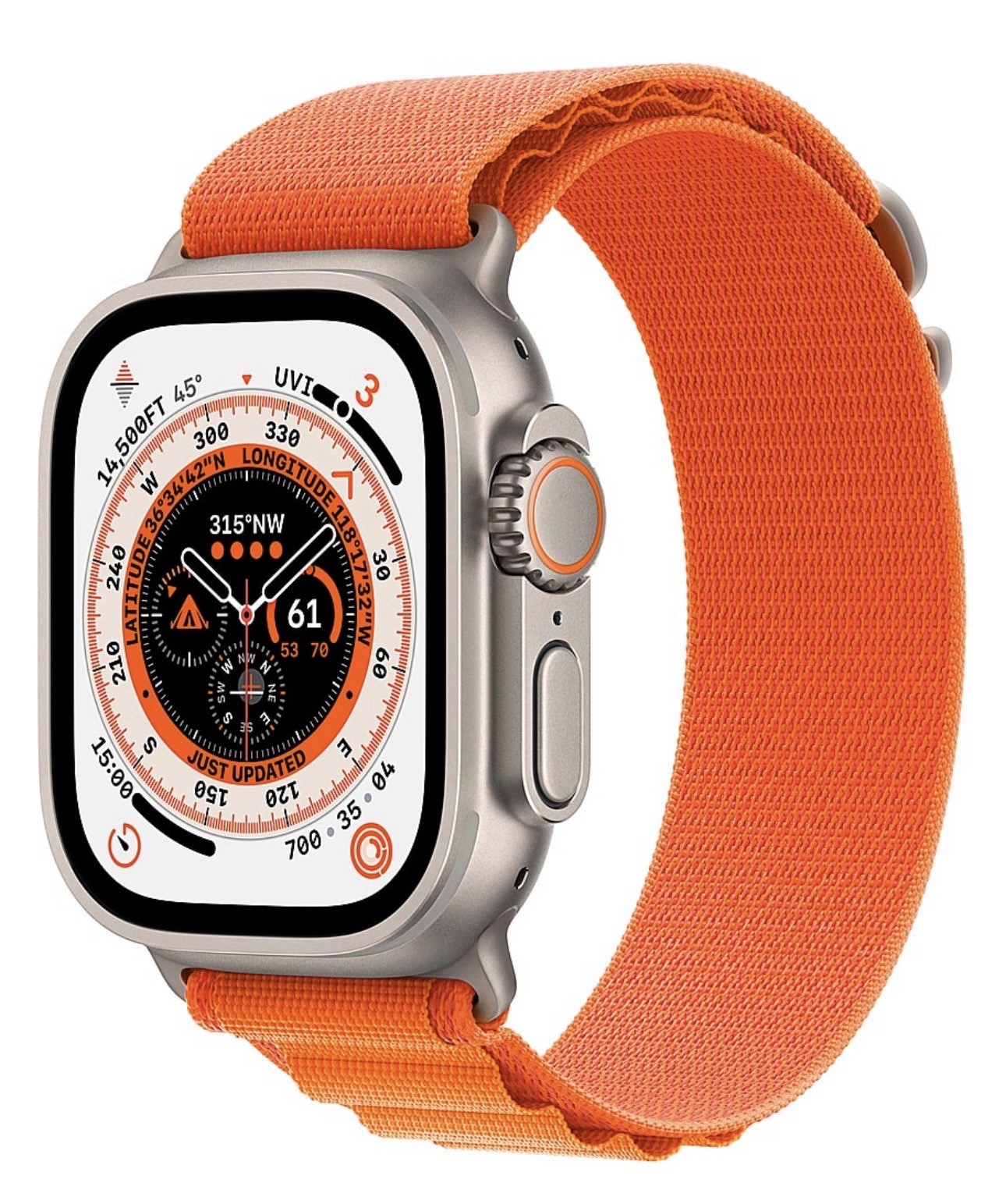 Apple Watch Ultra 49mm Silver Titanium Case with Orange Loop (GPS + Cellular)