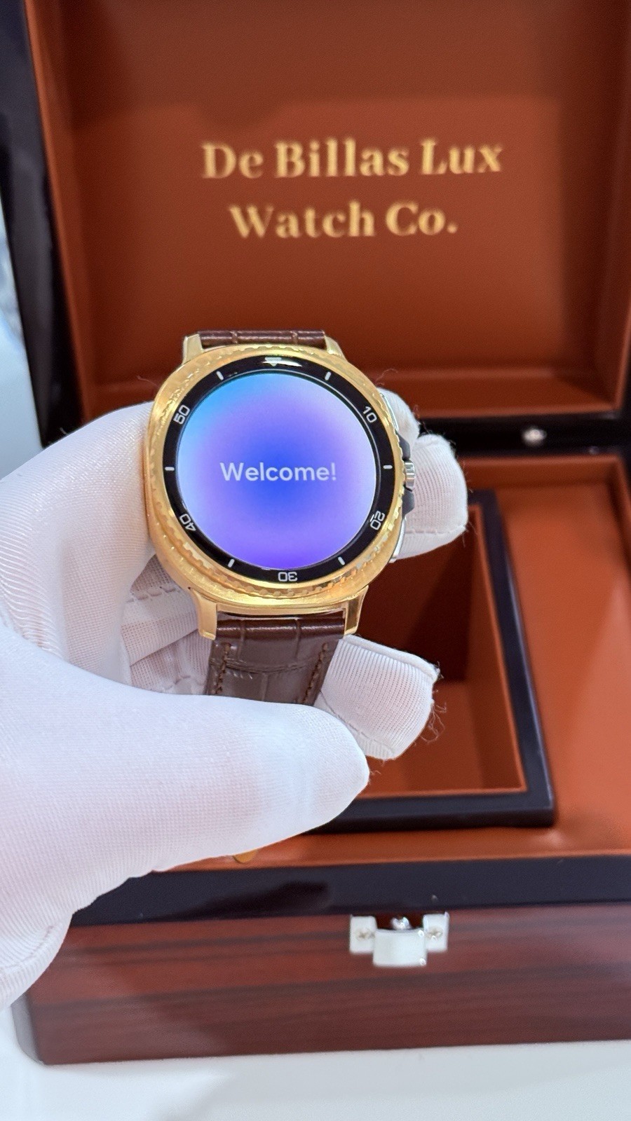 Custom 24k Gold Plated Samsung Galaxy Watch 8 Classic Brown Band GPS LTE