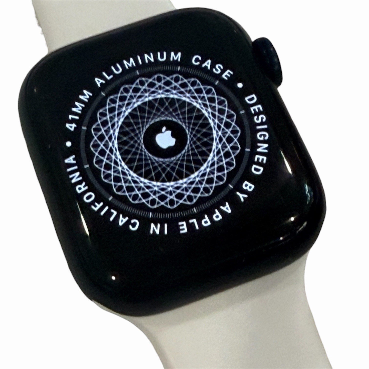 Apple Watch Series 7 41mm Midnight Black White Band No Scratches On Face A2473