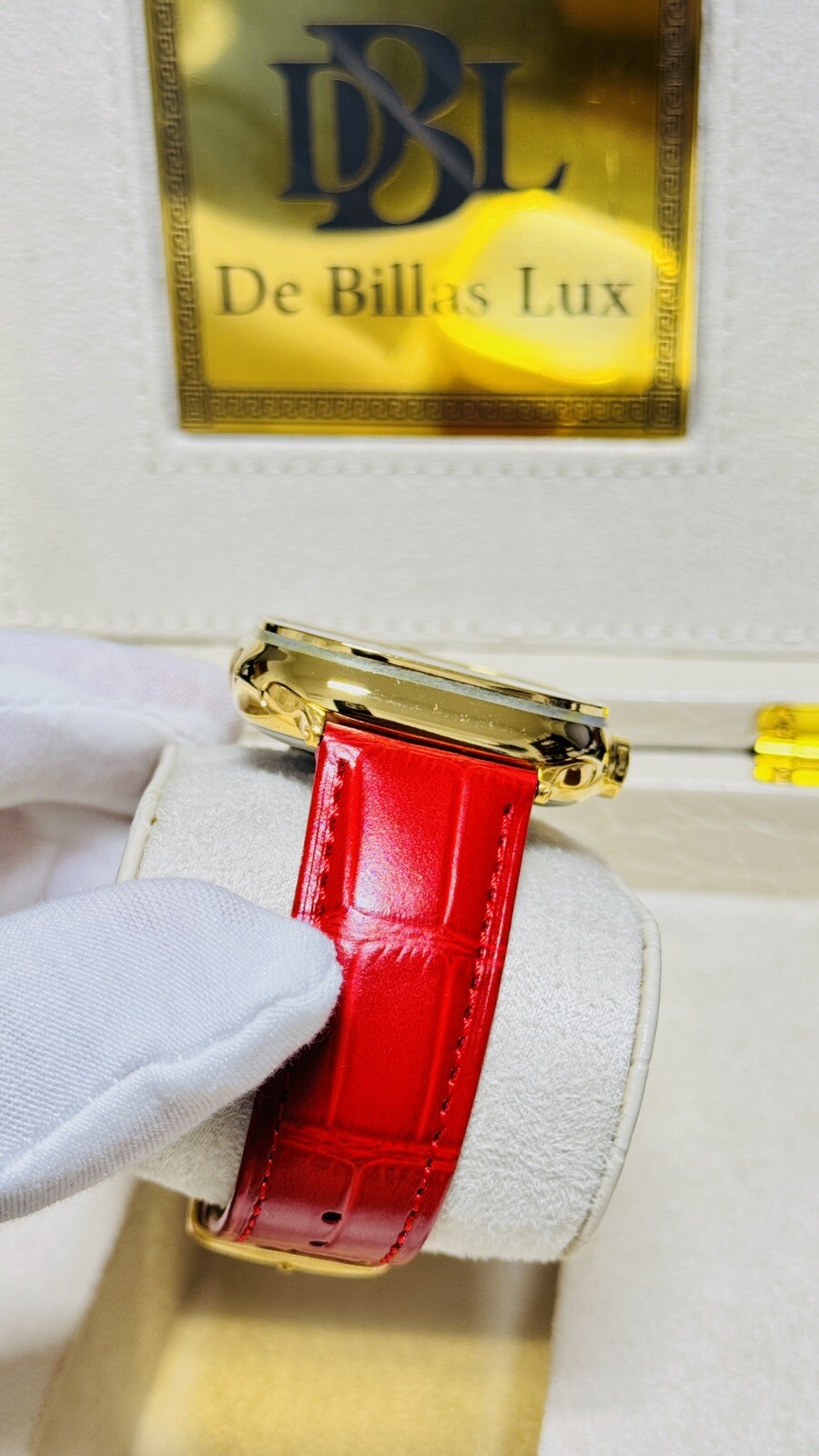 24k Gold Plated Apple Watch ULTRA 3 49mm Red Leather Band 24k Gold Buckle
