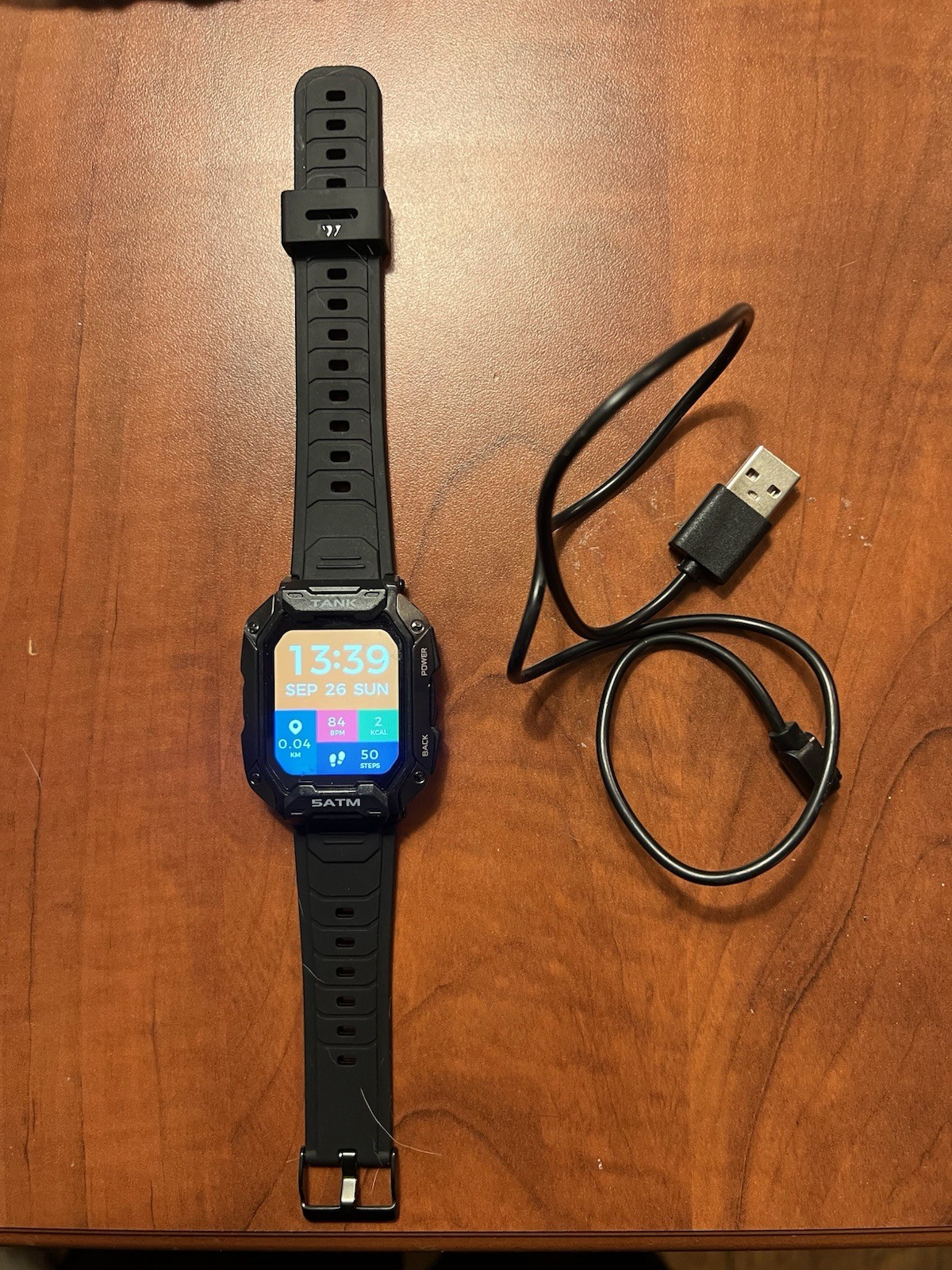 This is a Kospet Tank M1 outdoor waterproof Bluetooth smartwatch in black