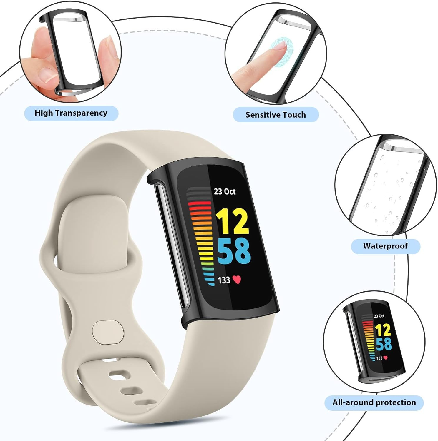 3 Pack Screen Protector for Fitbit Charge 6/5 All-Around Protective Case Bumper