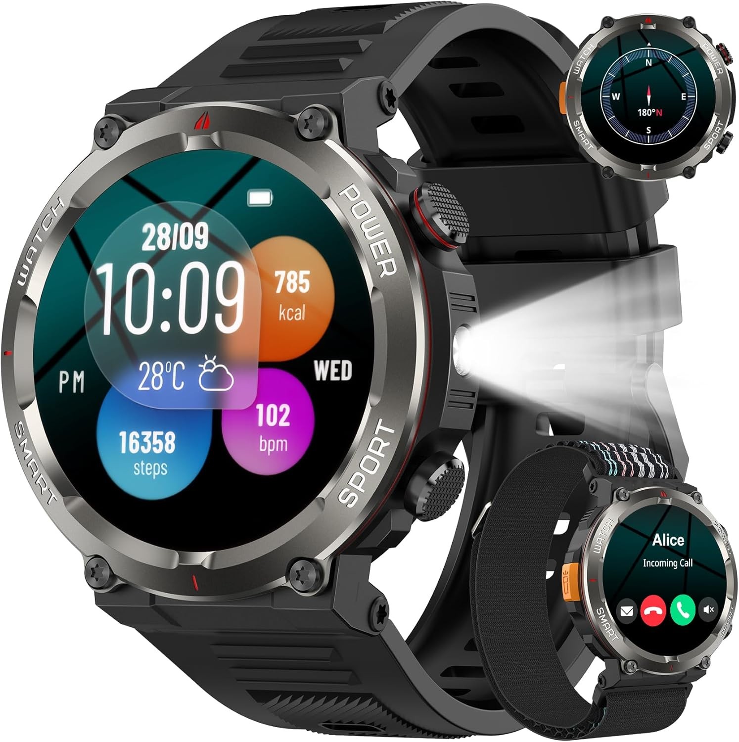 960mAh Military Smart Watch for Men(Answer/Make Calls)Outdoor Compass Smartwatch
