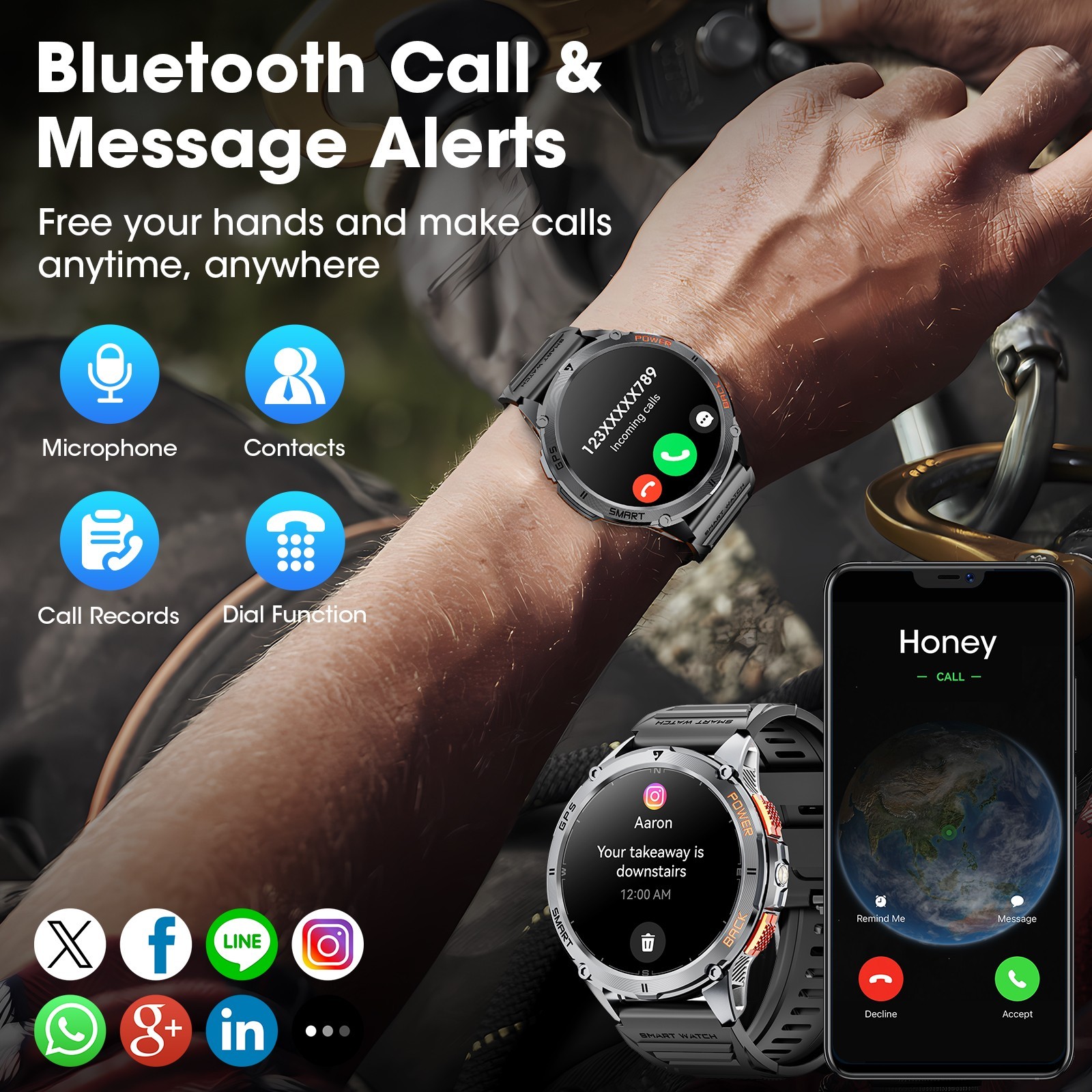 🔥 1.52″ Smart Watch For Men Military Sport Watch With 3 Straps For Android iOS