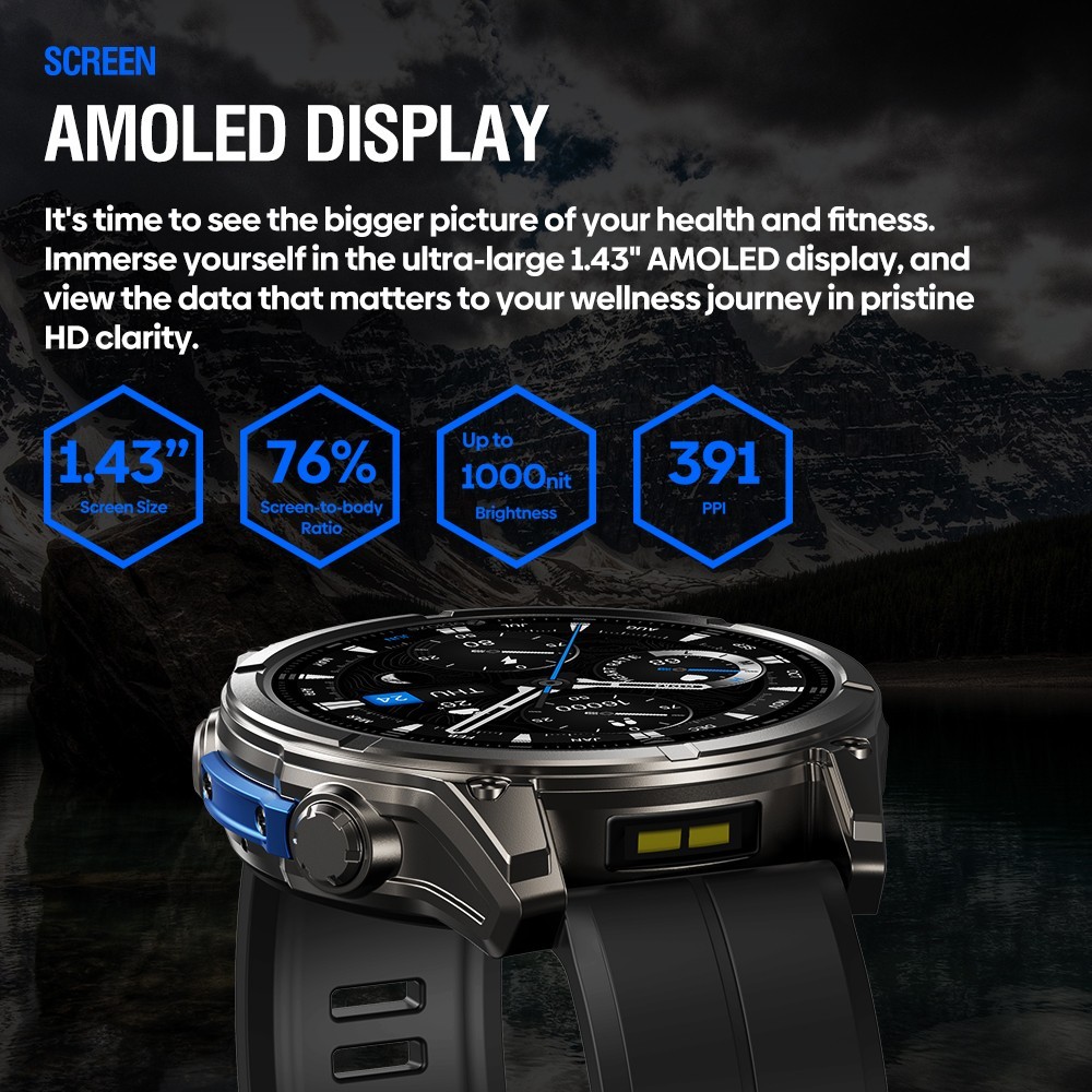 Zeblaze VIBE 8 Voice Call Smart Watch 1.43″ AMOLED Display Sapphire Sport Watch