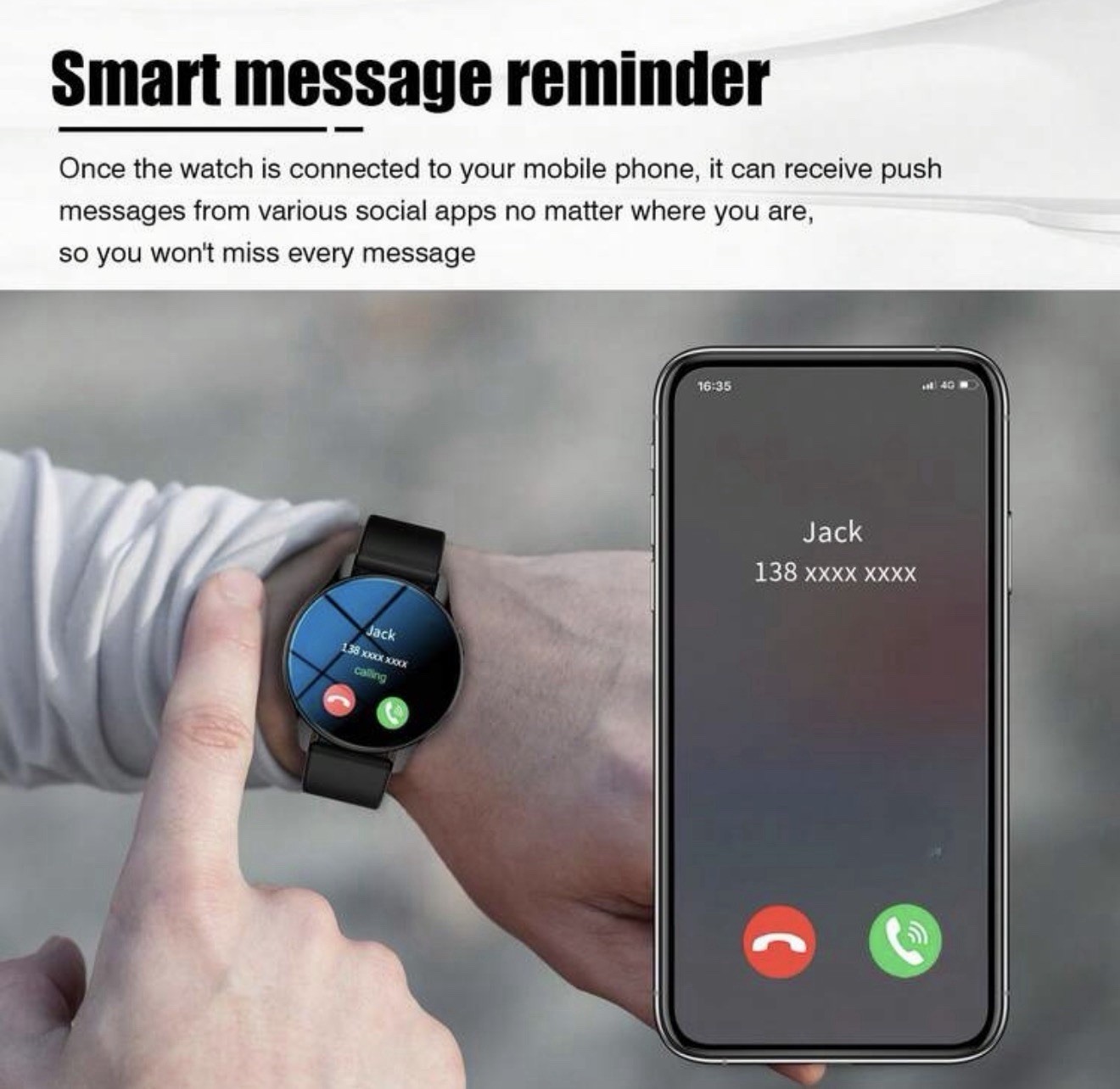 Smart Watch 47mm Black Round Wireless Calling Bluetooth Touch Screen Android iOS