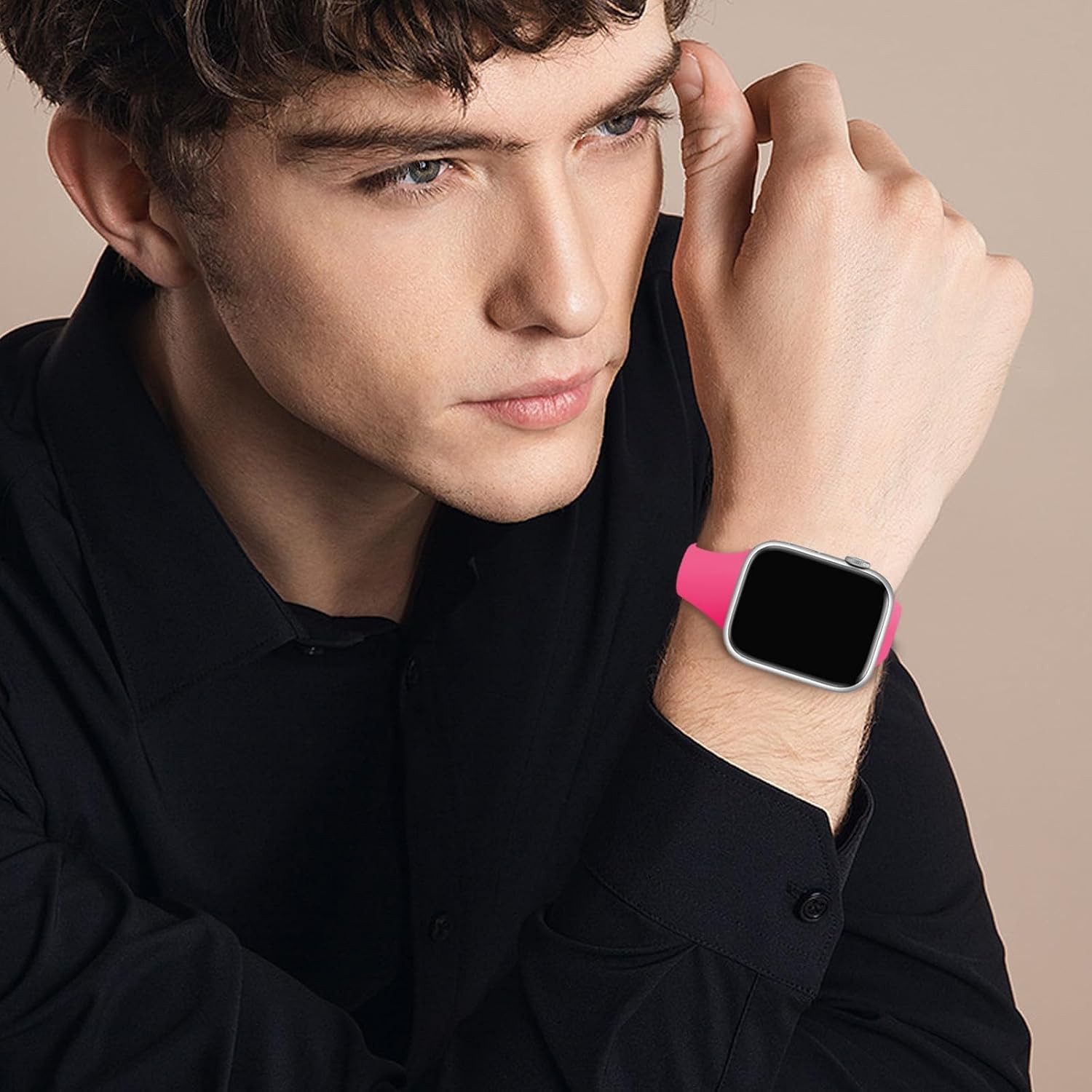 Narrow Soft Silicone Band for Apple Watch Series 7, 38mm 40mm 41mm – Hot Pink