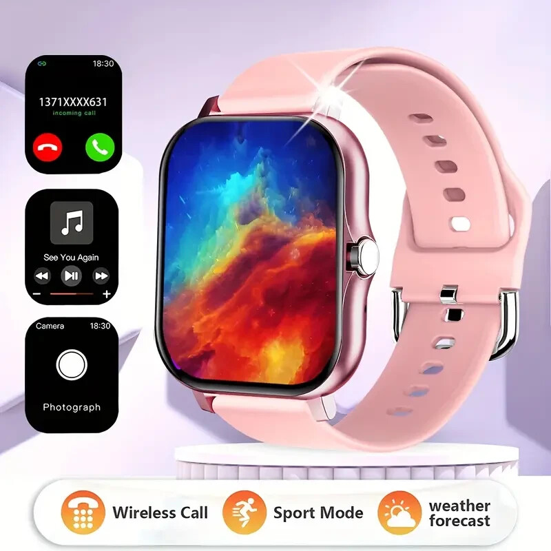 2024 New Men’s Women’s Sports For Smart Watch W/ Large Screen Silicone Y13 PINK