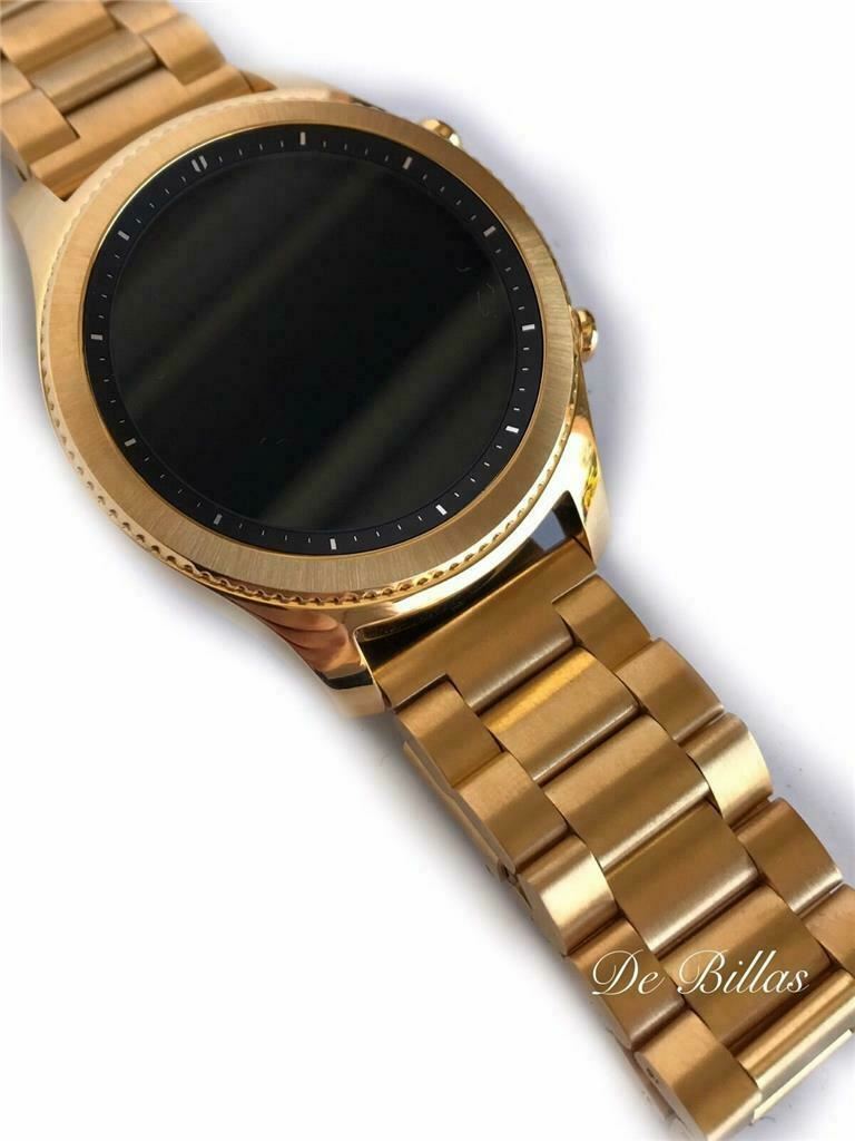24K GOLD Plated Samsung Gear S3 Classic Gold Link Band Smart Watch CUSTOM