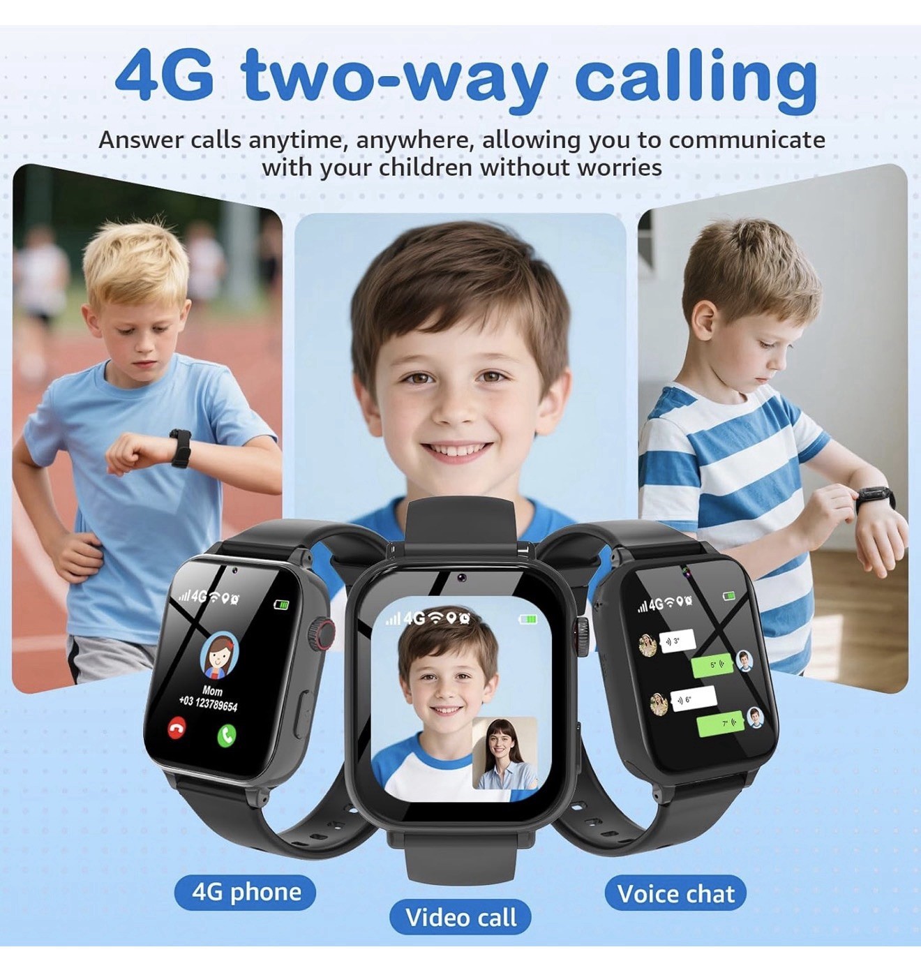 Munnrei Kids Smart Watch for Boys Girls, 4G Smartwatch Phone Bright Grey Sealed
