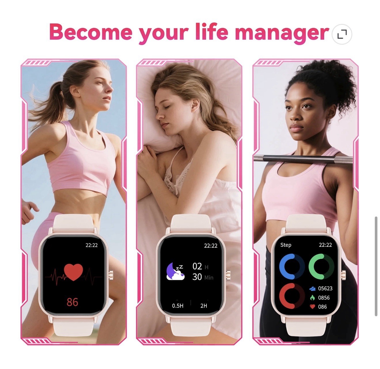 NWT Smart Watch for Women fits Android & iPhone 1.85″ Fitness Tracker 120 sports