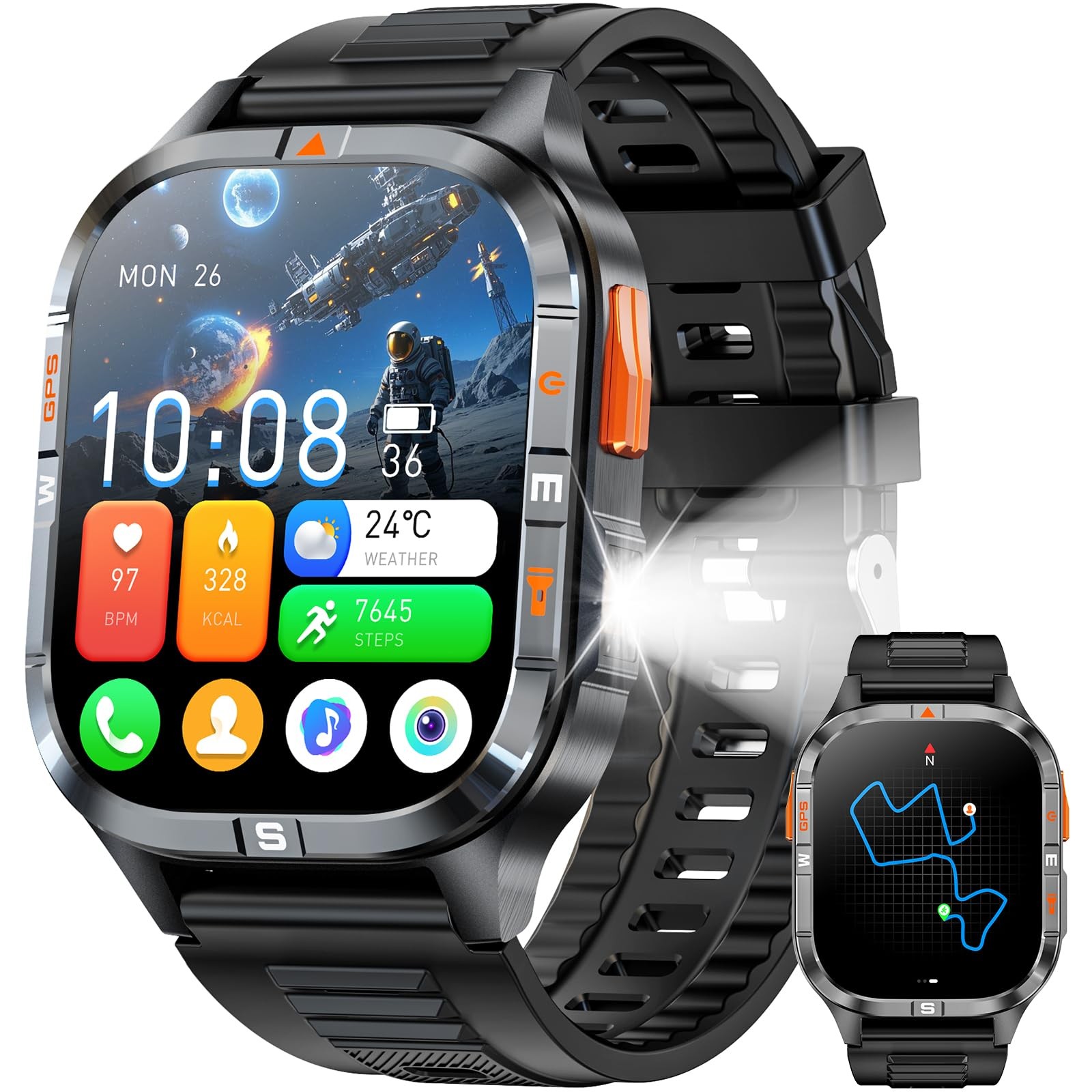 Military Smart Watches for Men with GPS/Compass/Altitude/Flashlight,2.01″ HD …