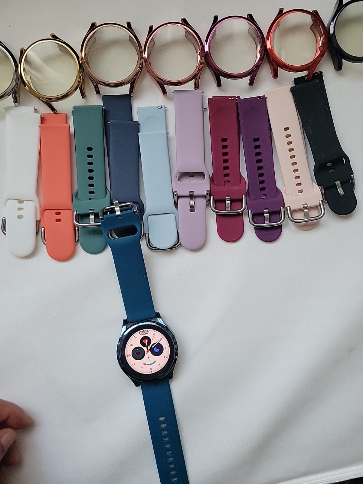 Samsung Smartwatch Blue Silicone Band Metal Case Android iOS Multiple Bands