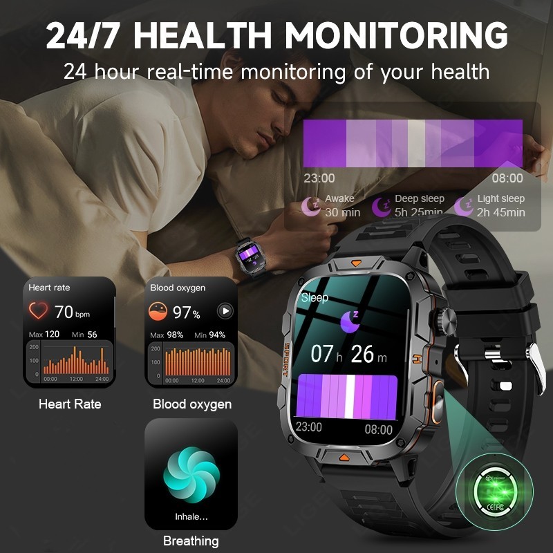 Smart Watch Military Tactical Men Sports Heart Rate Fitness Tracker Wristwatch