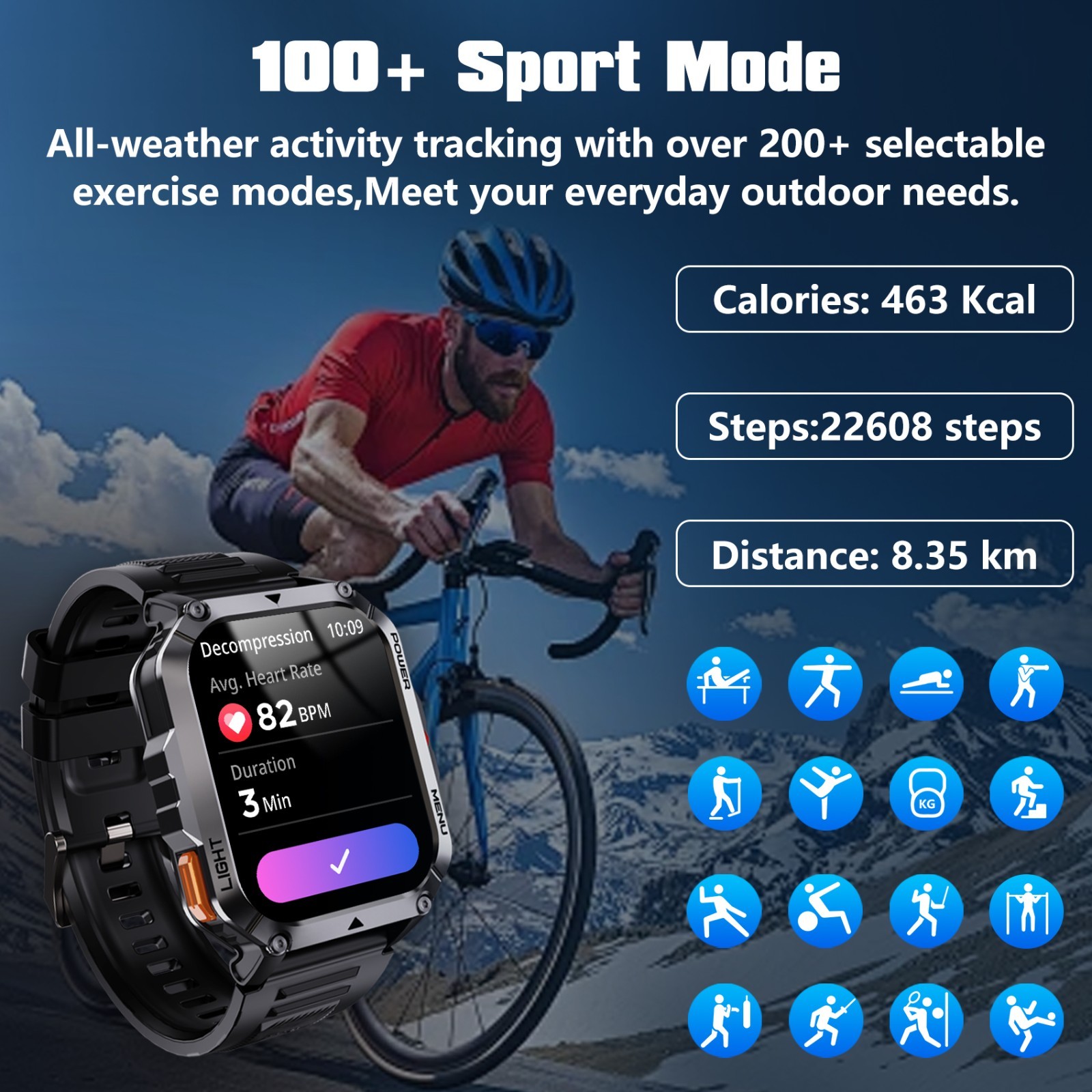 Tactical smart watch Men With Flashlight 900mAh 20 Days Battery Fitness Tracker