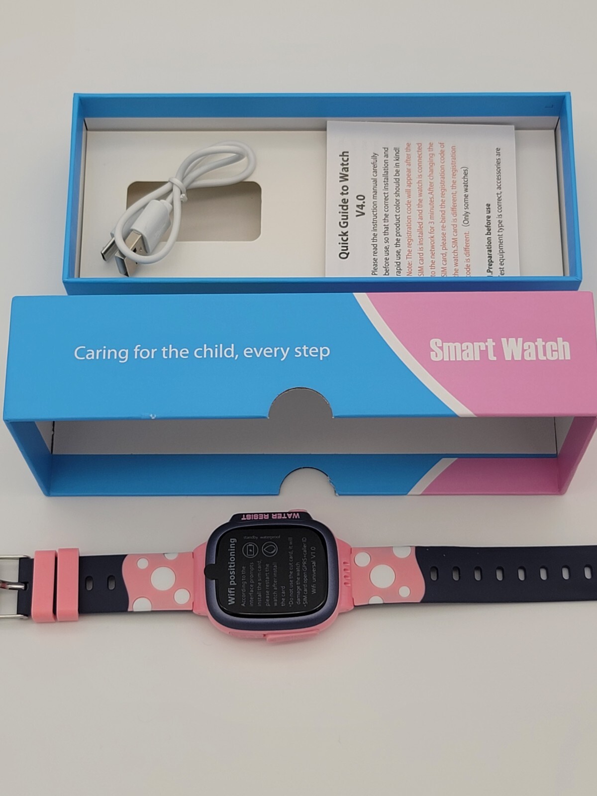 The Children’s Smart Watch Y92 Pink White Polka-dot WiFi Water Resistant