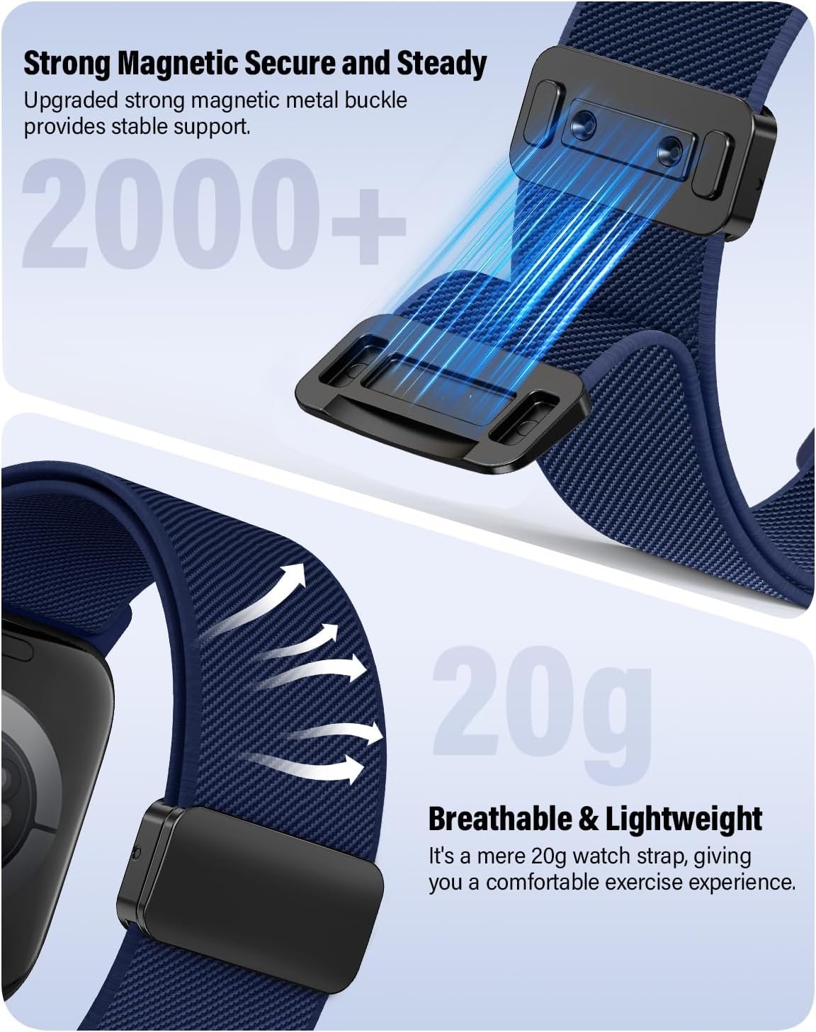 Navy Blue Stretchy Band for Apple Watch Series 7 8 9 40mm 41mm Compatible Strap