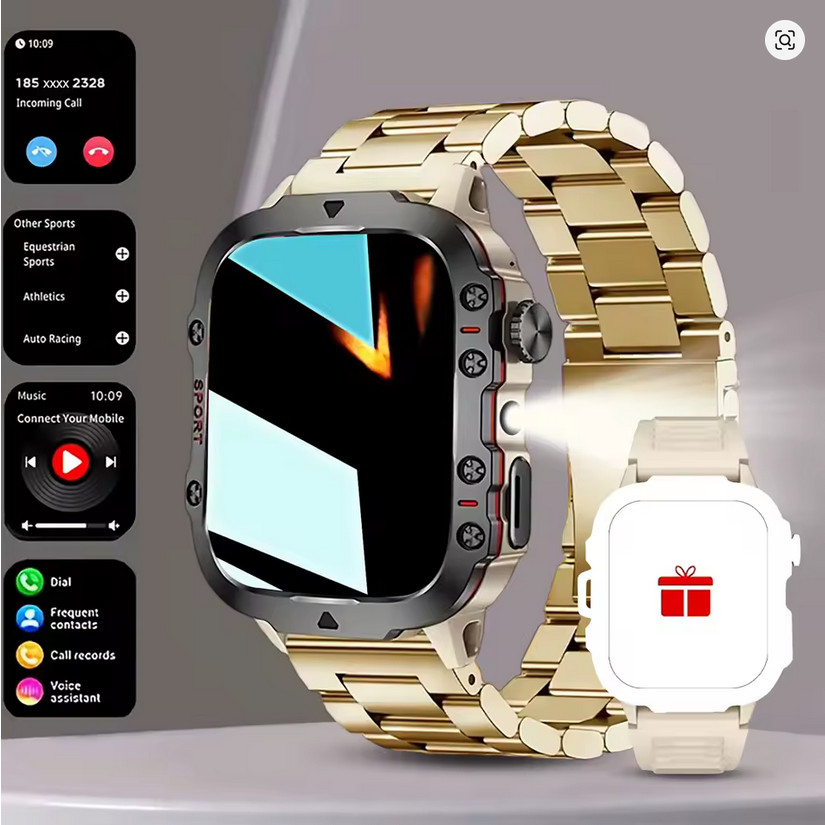 2025 Smart Watch Men Bluetooth Call Fitness Tracker Dual Strap Step Counter Flas