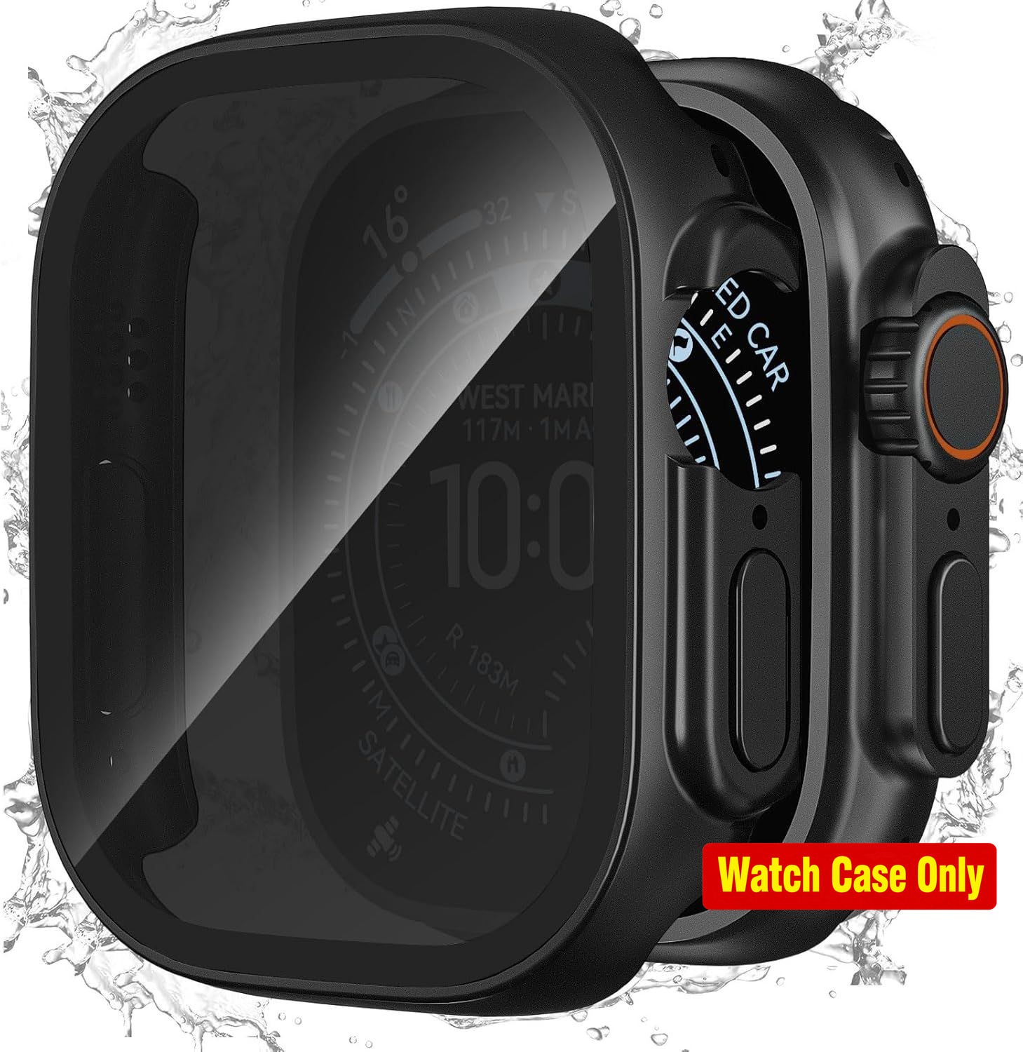 Black Waterproof Privacy Case for Apple Watch Ultra 49mm with Anti-peep Protecto