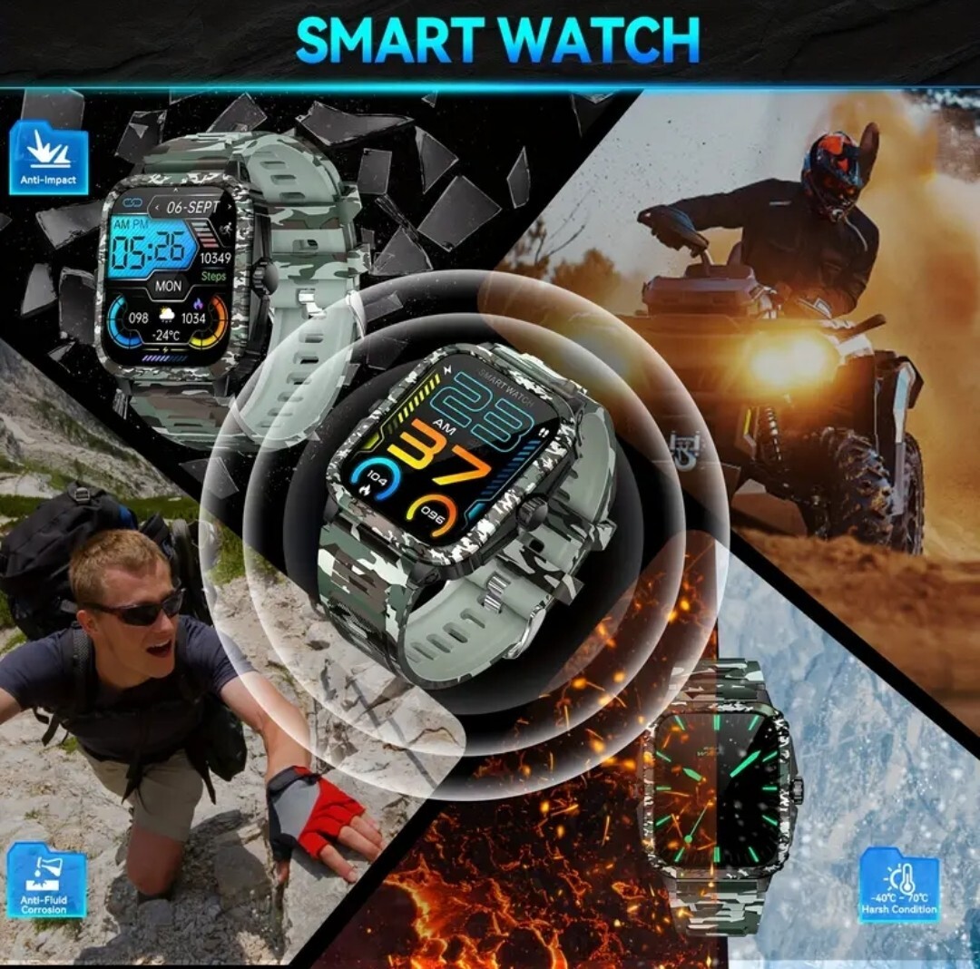 Military Smart Watch for Men(Answer/Make Calls) Rugged Tactical Fitness Tracker
