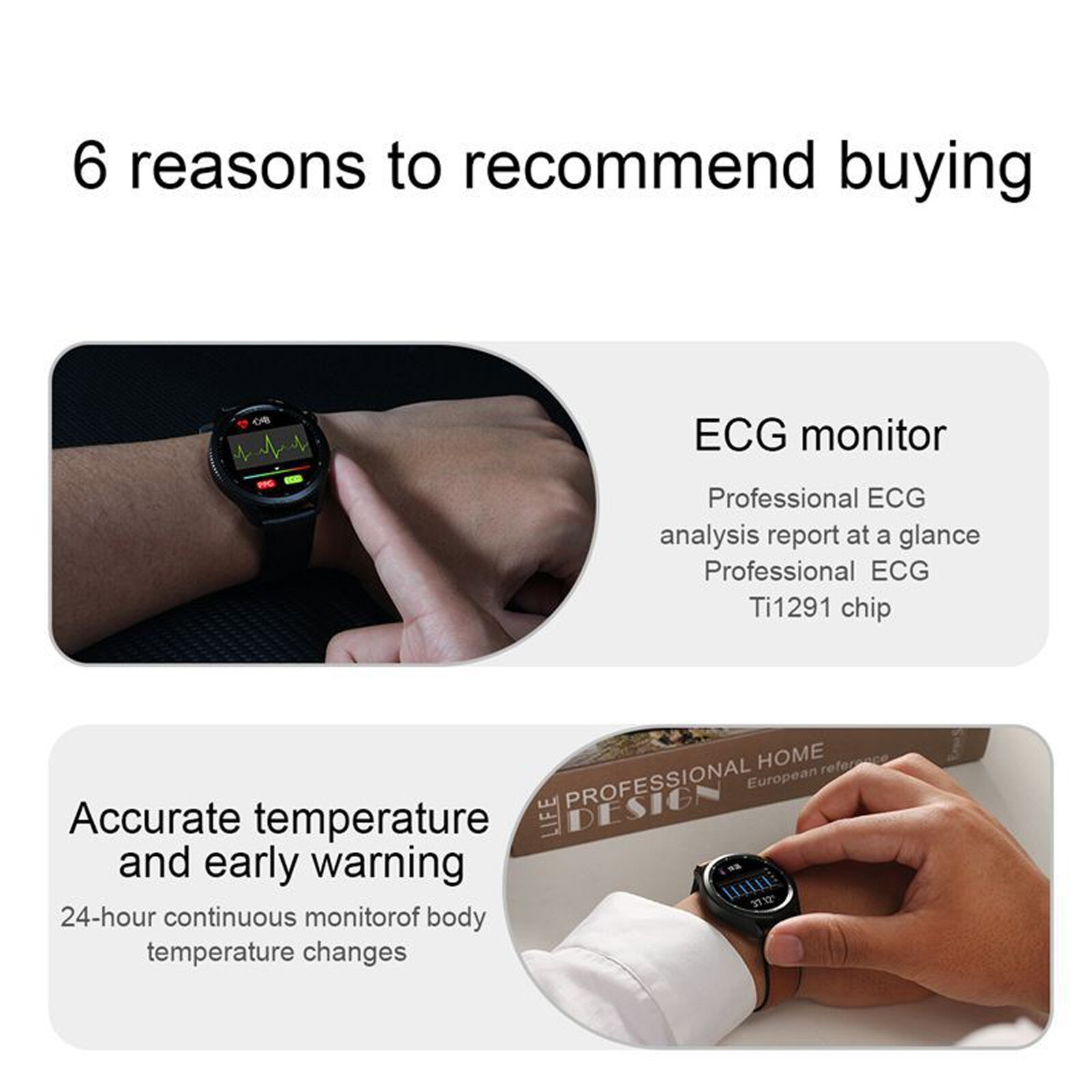 Men’s ECG Watch Sleep Heart Rate Health Blood Pressure Blood Monitor Smart Watch