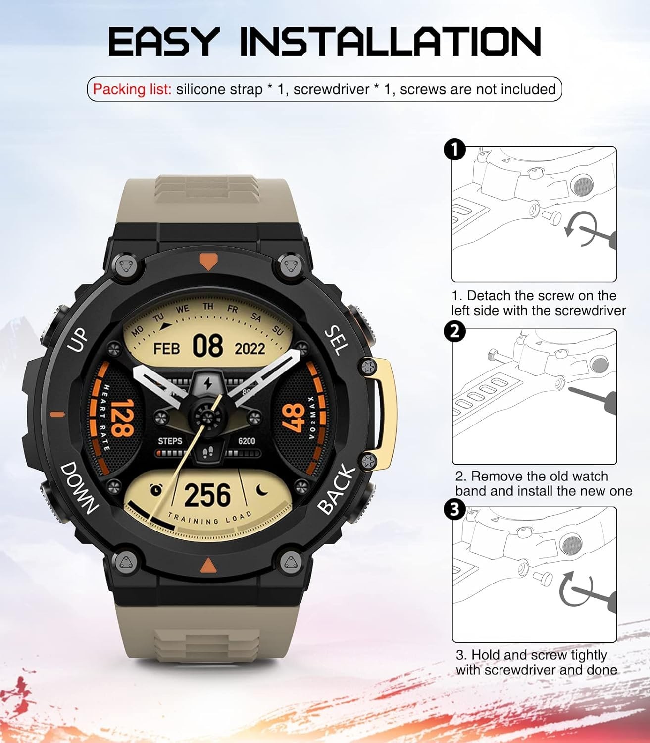 MoKo Watch Band Compatible with Amazfit T-Rex 2 Outdoor GPS Smartwatch, Soft Sil