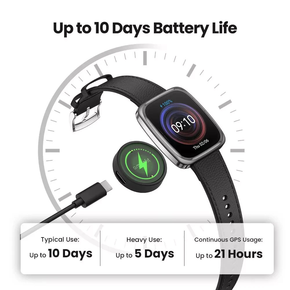 Brand New Amazfit Active 2 Premium Version Square Smartwatch – Black Leather