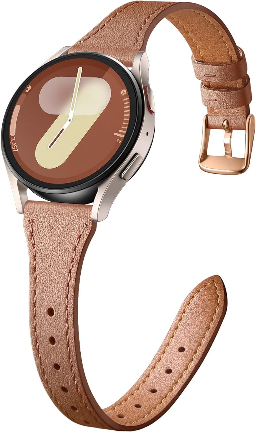 20mm Brown Leather Band for Galaxy Watch 7/6/5/4 40mm 44mm with Quick Release