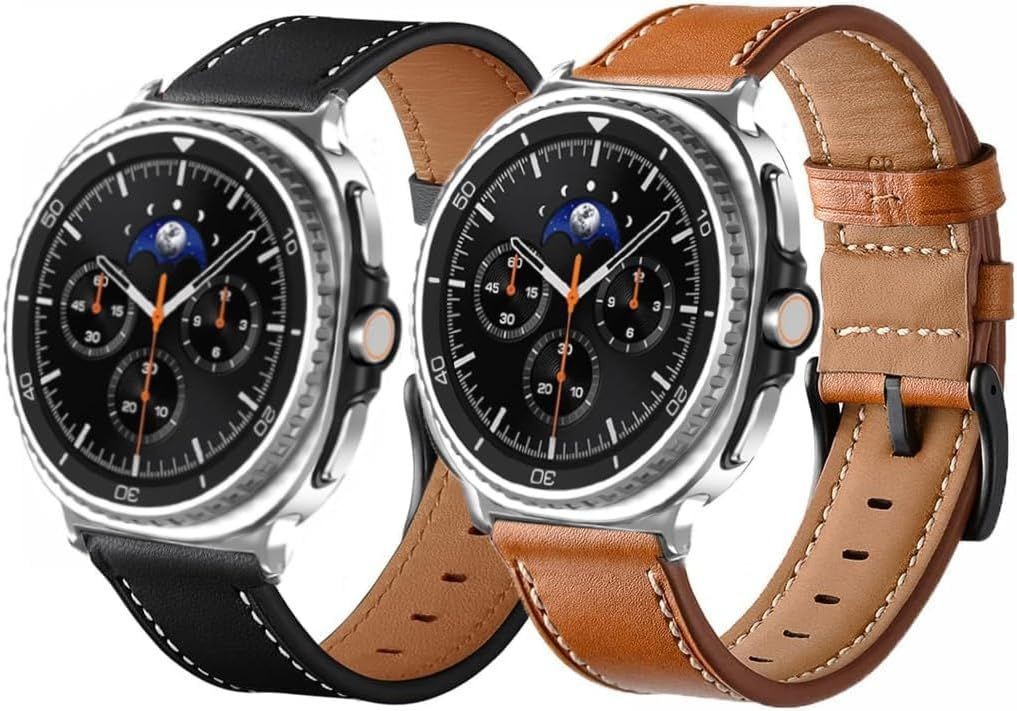 Leather Replacement Only Strap for Galaxy Watch 8 Classic 46mm, Black & Brown