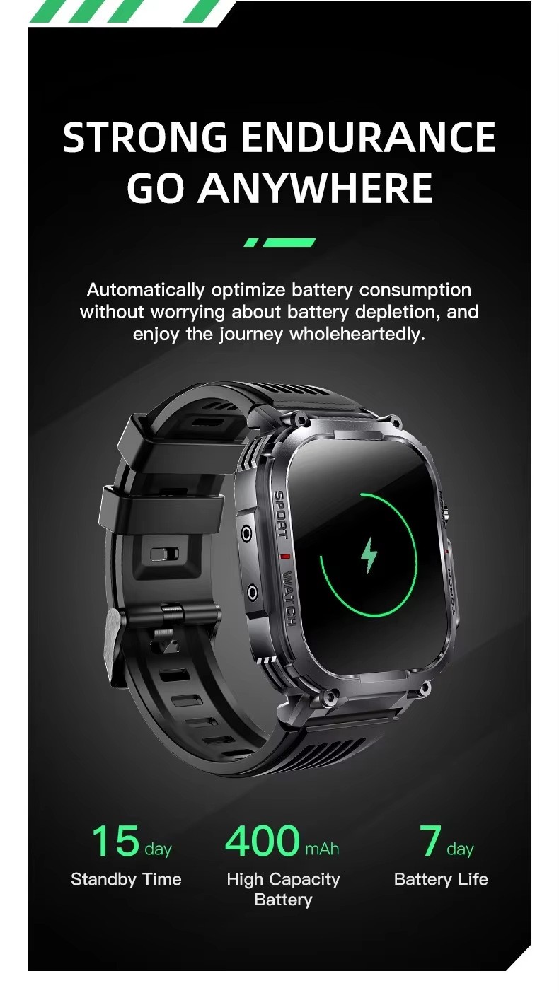 Rugged Smart Watch Men Military Tactical Bluetooth Call Compass Fitness Tracker