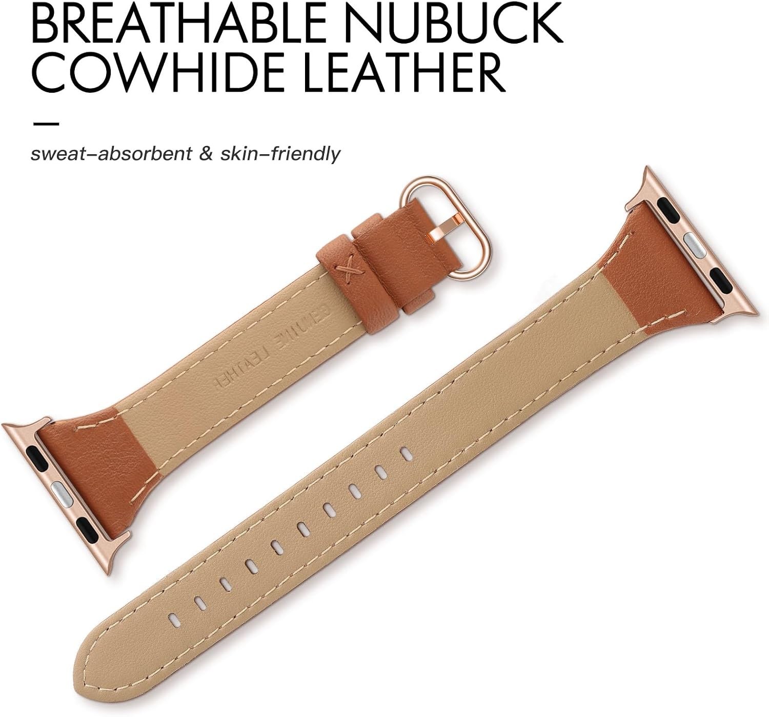 Slim Leather Strap for Apple Watch Series 10 41mm, Elegant Genuine Leather Band