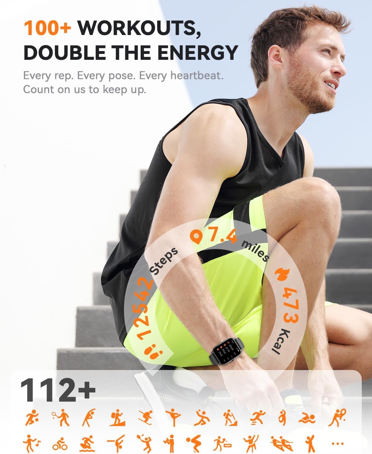 1.83 Inch Smart Watch Fitness Tracker IP68 Sleep Monitor For Android iOS
