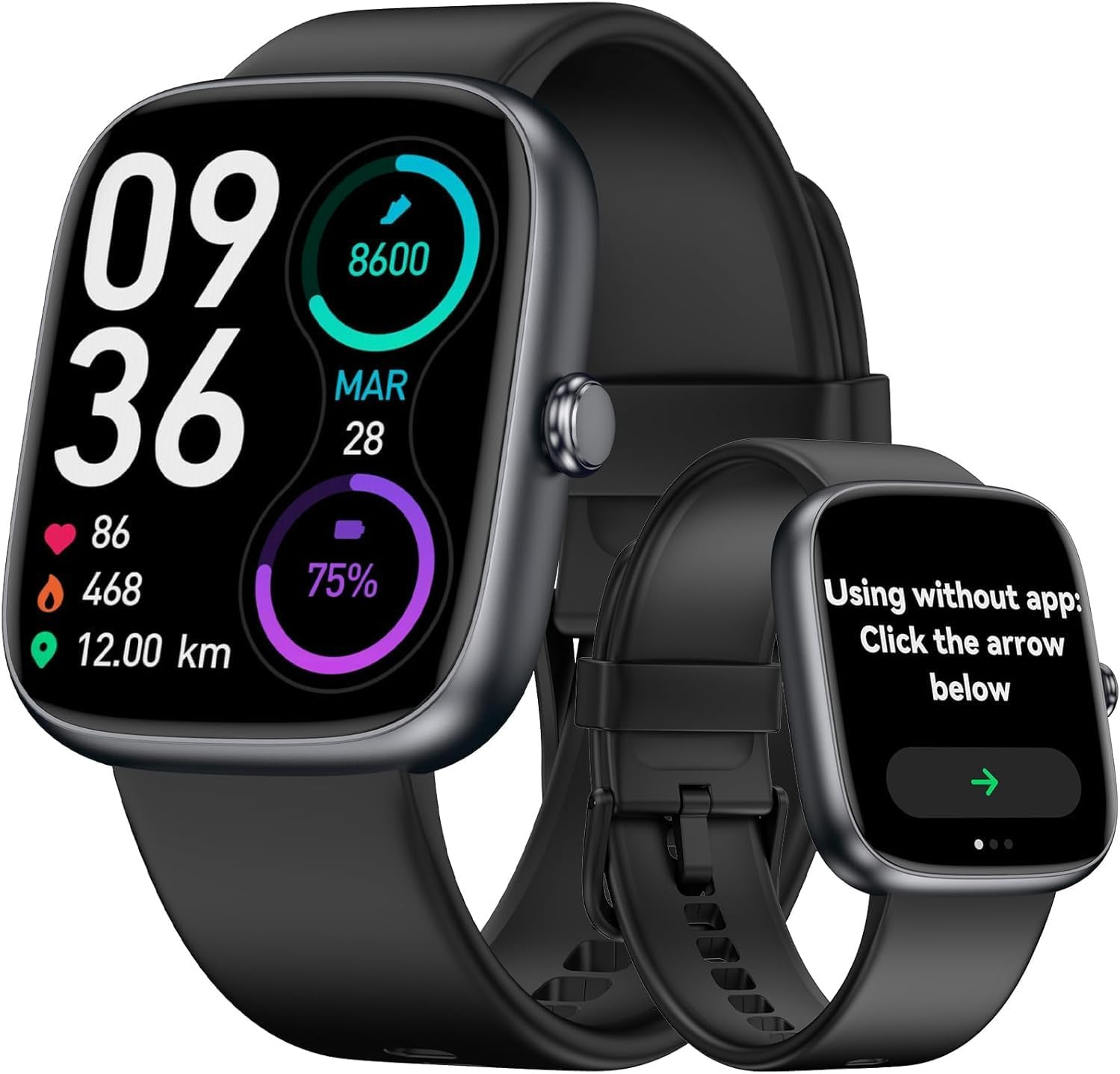 Smart Fitness Watch-Senior Friendly Large Font No App/Phone Required; Waterproof