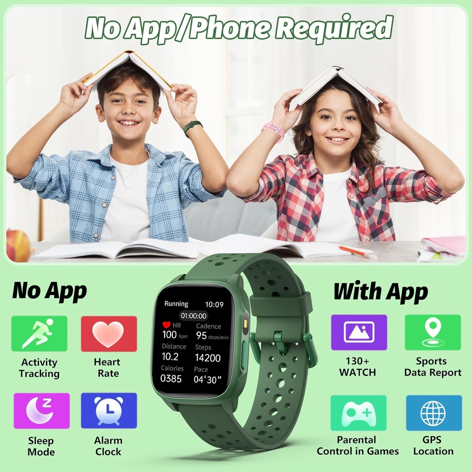 Kids Watch with 140 Sports Modes, 1.5″ Kids Fitness Tracker, Smart Watch kids, N