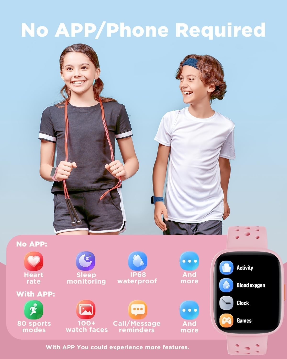All-Day Activity Monitoring Kids Smart Watch with Heart Rate & Sleep Tracking
