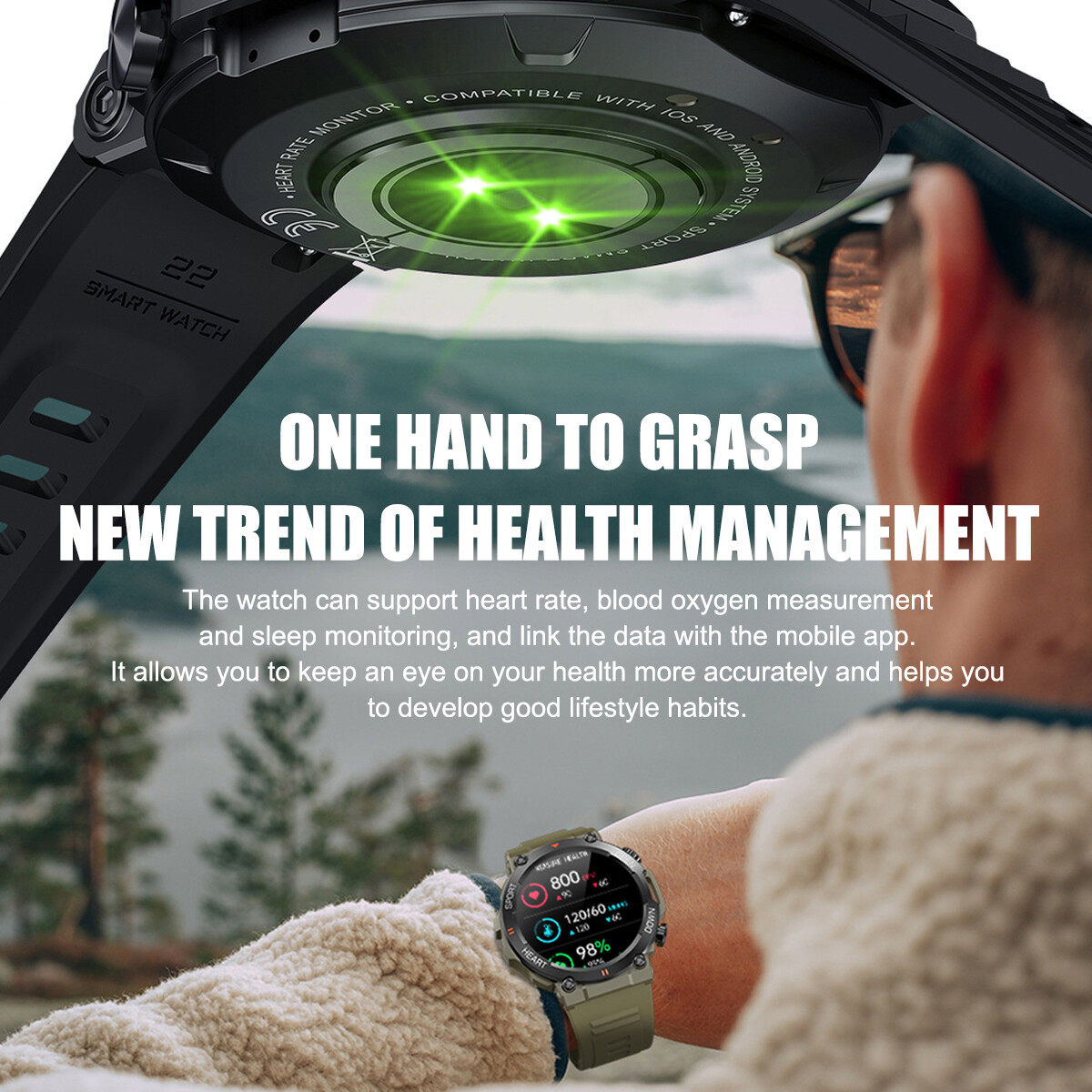 Men’ s Waterproof Smart Watch Military Tactical Wristwatch Sport Fitness Tracker
