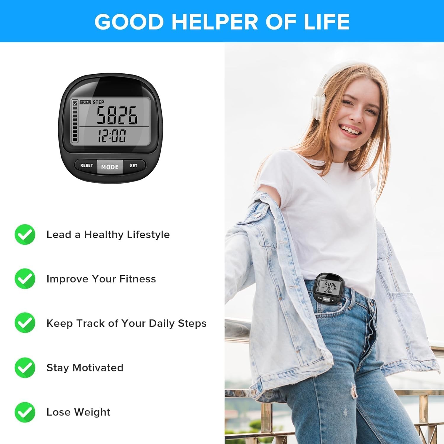 3D Pedometer Step Counter for Walking and Miles, Simple Step Tracker with Large