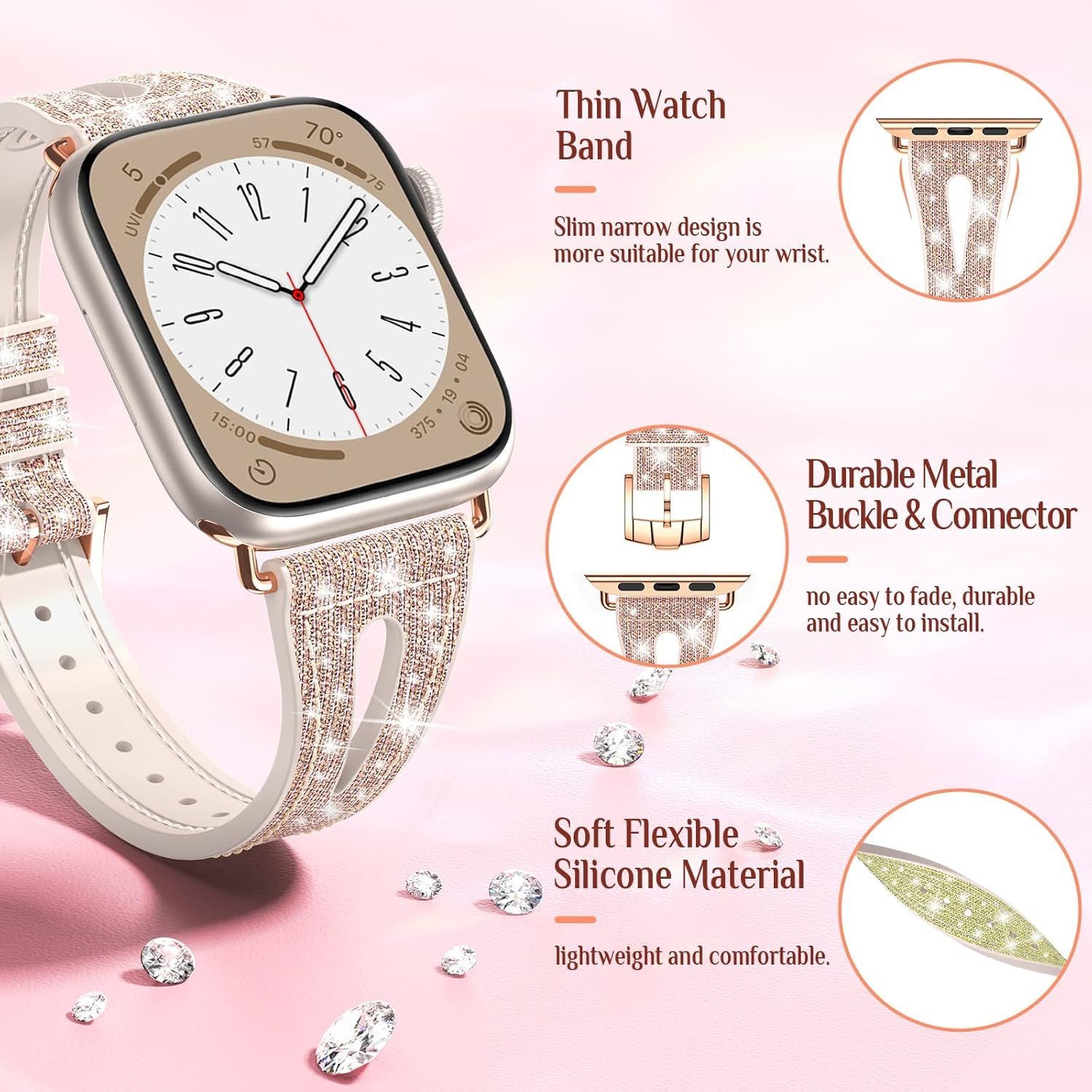 Only Case For Apple Watch 46mm 45mm 44mm 42mm 40mm Silicone Adjustable Sparkle
