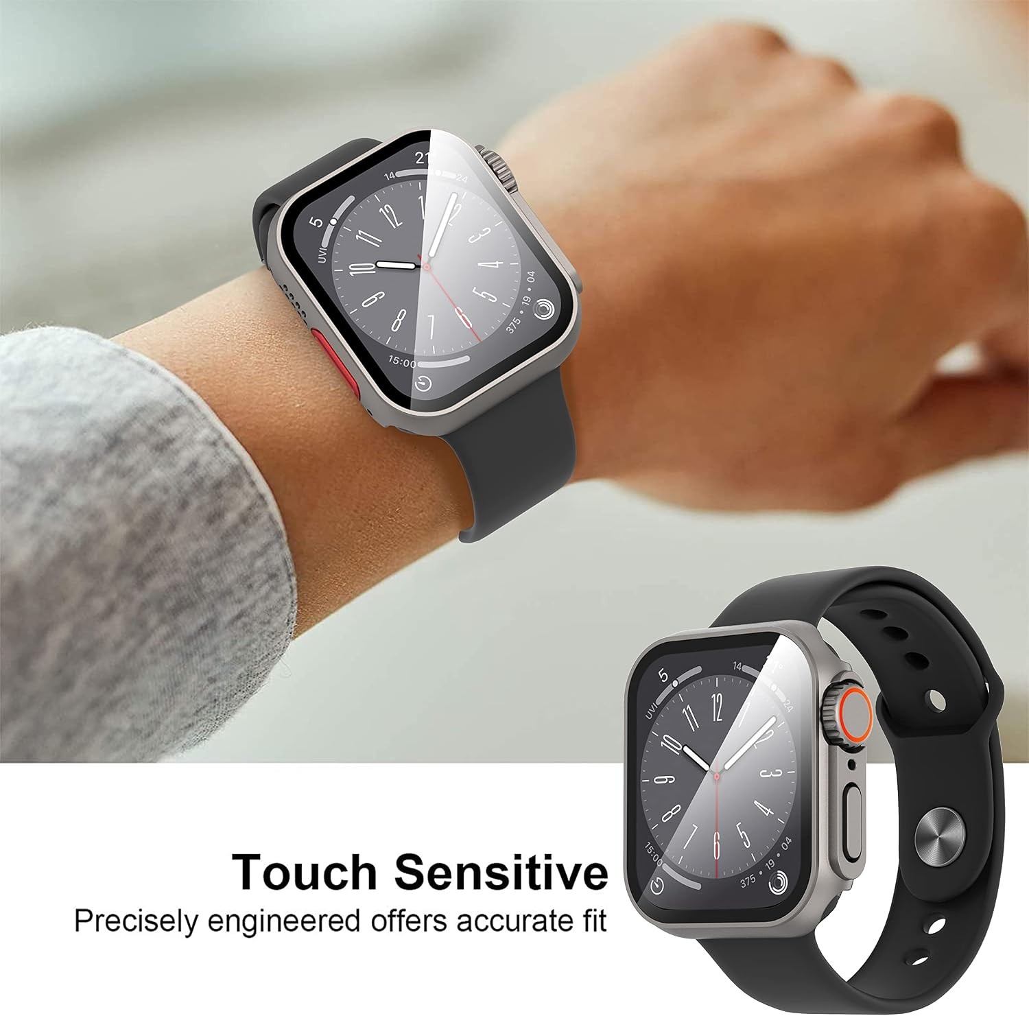 Tempered Glass Screen Protector Case for Apple Watch Series 7/8/9 45mm Durable