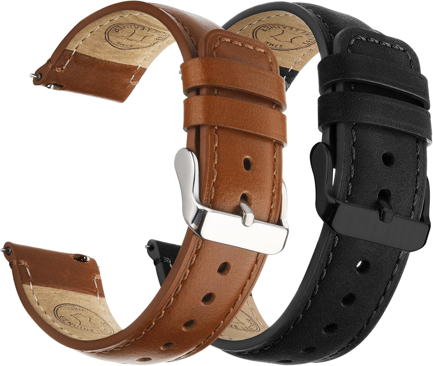 2 Pack of Soft Leather Watch Bands for Garmin Vivoactive 5/6, 20mm Toffee Brown