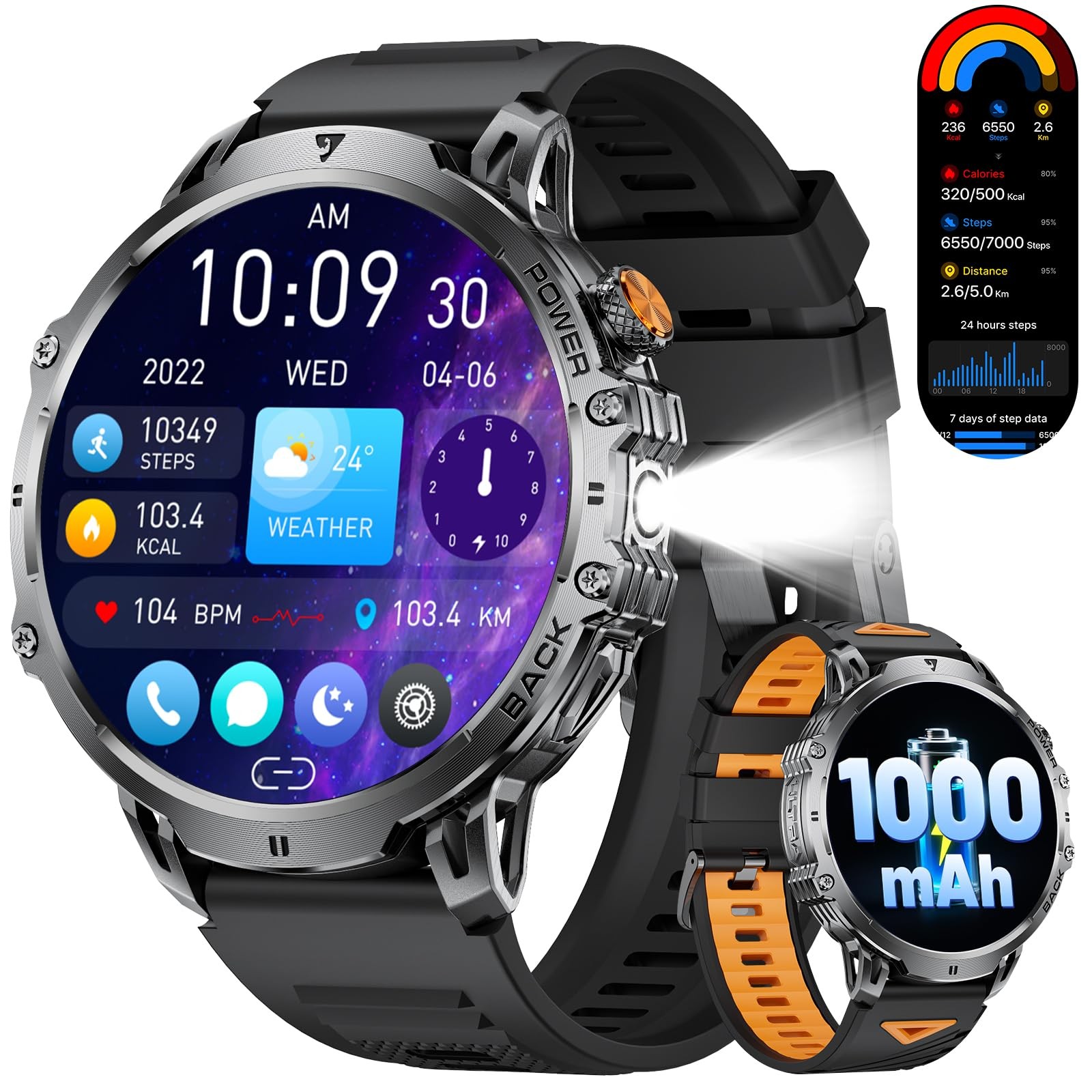 Lige Military Smart Watches For Men 1000 Mah Battery 1.85 Hd Touch Screen Smart
