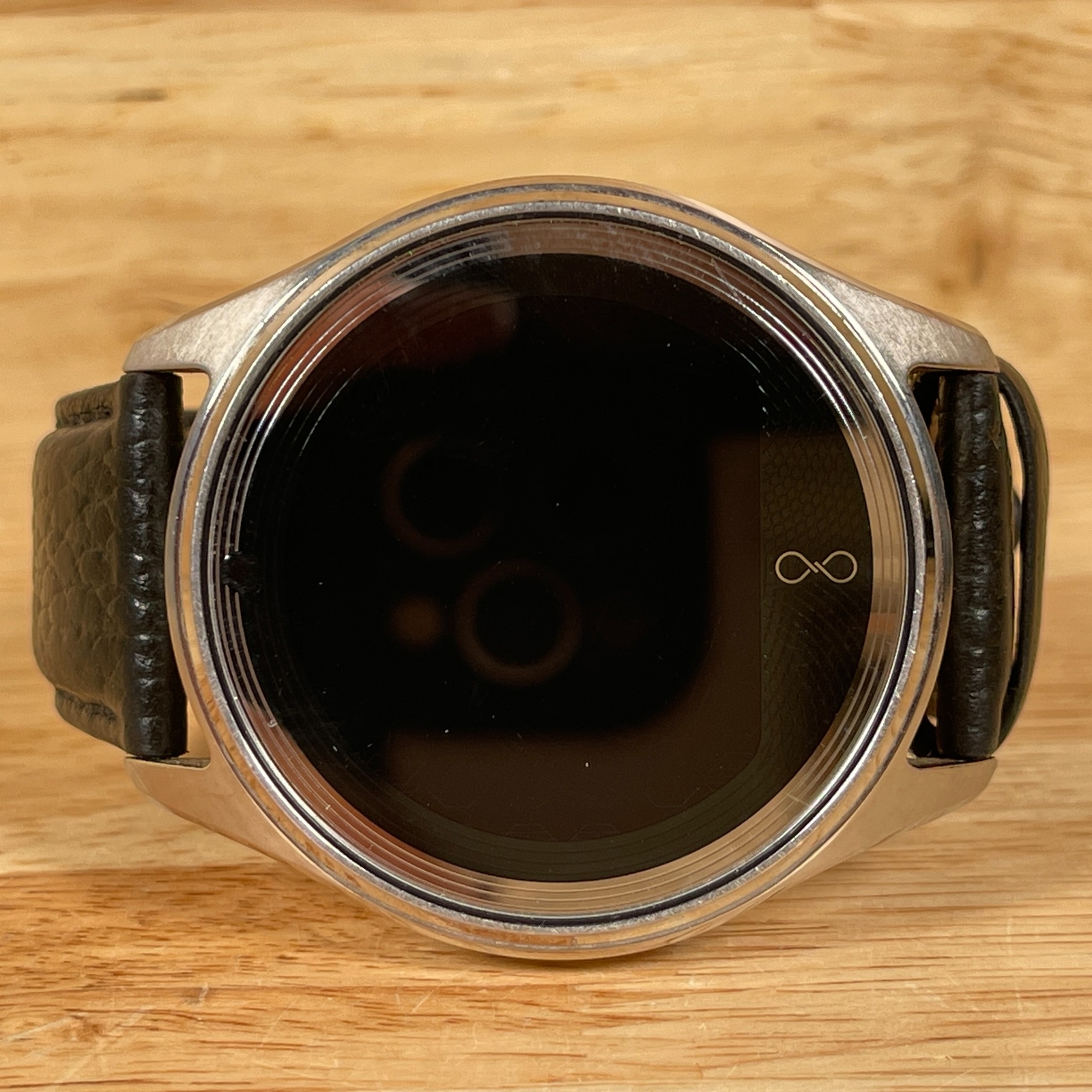 Olio Model One Men’s Black Leather Strap Stainless Steel Case Digital Smartwatch