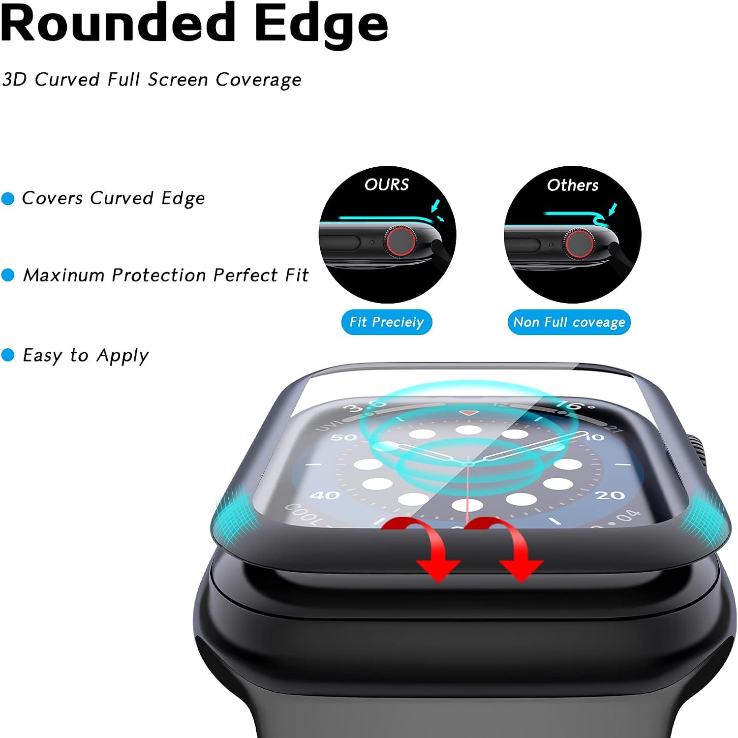 2 Pack Tempered Glass Screen Protector for Apple Watch Series 6 44mm 3D Curved E