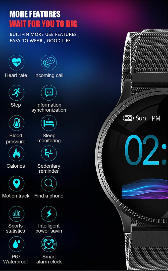 1.22″ Touch Screen Bluetooth SmartWatch Activity Tracker Call Reminder Men Women