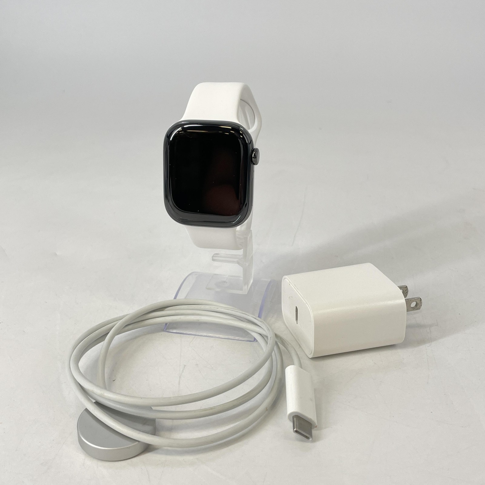 Apple Watch (Series 10) 46mm Slate Titanium (LTE) w/ White Sport Band- Excellent